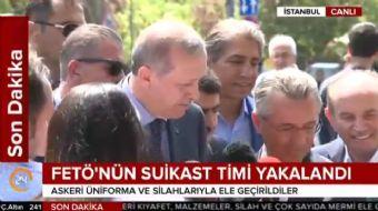 Cumhurbaşkanı Recep Tayyip Erdoğan, askeri üniforma ve silahlarla ele geçirilen FETÖ suikast timiyle