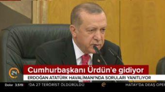 Cumhurbaşkanı Recep Tayyip Erdoğan, Ürdün'e hareketi öncesi Atatürk Havalimanı'nda düzenlenen basın