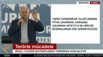 Başbakan Binali Yıldırım Erzurum'da bayramlaşma töreninde konuşma yaptı. Kılıçdaroğlu'nun yargıya te