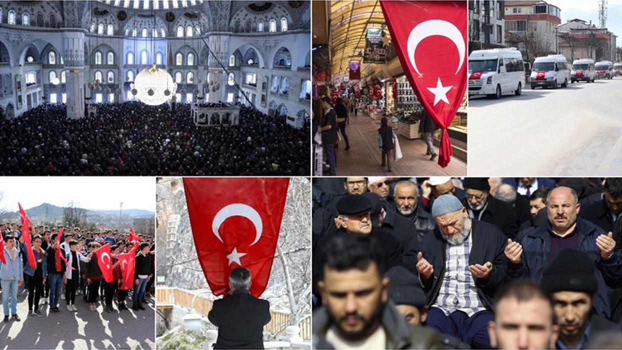 <p>İdlib'de rejim unsurlarının hava saldırısında şehit olan 33 Mehmetçik için gıyabi cenaze namazı k