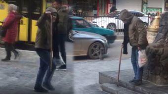 <p>Şahinbey ilçesi Hürriyet Caddesi Balıklı Parkı çevresinde sakat numarası yaparak dilenen kişi cep